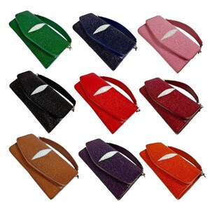 Bolso de mujer Correa de hombro de cuero genuino Stingray con asa superior Tarjeta cruzada Moneda Trifold Regalo gigante para ella