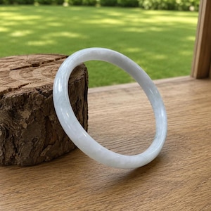 Burmese Jade Bangle Large Size  White Grey Dots, Inner Diameter 74.3 mm