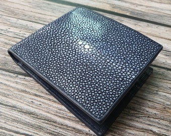 Genuine Polished Stingray Leather Wallet Men&#39;s Style Biold US Money Card Grade A Size L Gift For Him