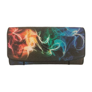 Cartera de piel auténtica Stingray para mujer, bolso de mano tipo monedero con cremallera triple, tarjeta de crédito, cajero automático, moneda, foto ondulada, multicolor