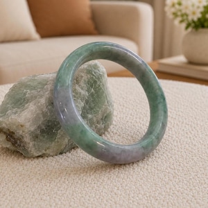 Large Size Burmese Jade Bangle: Flat Belly Apple Green Lavender Jadeite 66.3 mm