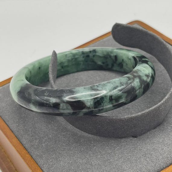 Flacher Armreif 53 Mm - 61 Mm Natürlicher Schwarzer Nephrit