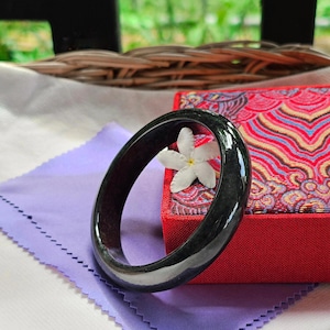 Burmese Jade Bangle Graish Black Solid Texture Real Jade Natural Jadeite Type A Inner 62.4 mm