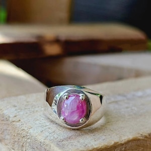 Burmese Star Ruby Ring, Koi Fish Design, Sterling Silver, US Size 8