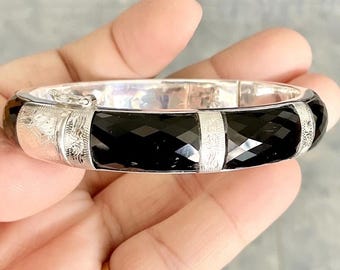 Thailand Black Spinel Bracelet Genuine Natural Stone Silver Frame White Gold Plated  Many Sizes