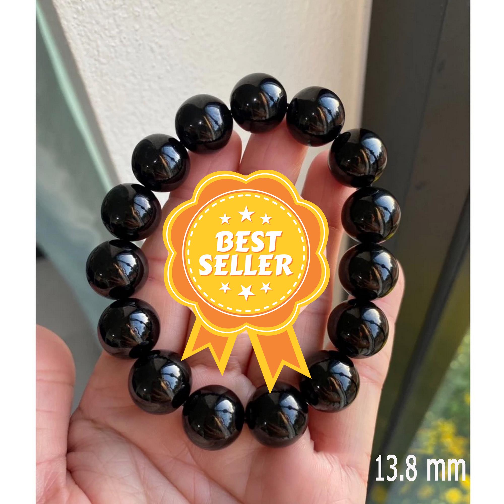 本物の黒翡翠ブレスレット：ビルマ産ビーズブレスレット、ナチュラル