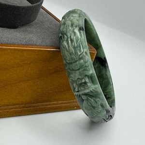 Burma Jade Bangle Carved Phoenix and Dragon Shines Through Light Natural Jadeite Type A Size 61.8 mm