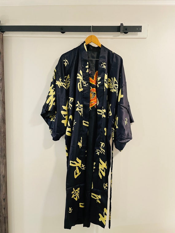 Vintage Reversible Dragon Black Kimono Belted