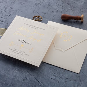 Ivory Wedding Invitations, Elegant Gold Foil on Premium Paper image 1