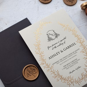 Vintage Black and Gold Wedding Invitations with Floral & Foil Frames image 3