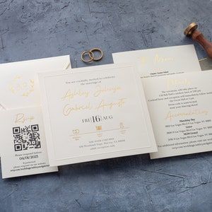 Ivory Wedding Invitations, Elegant Gold Foil on Premium Paper image 5