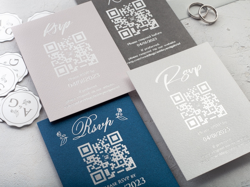QR Code RSVP Card, Modern Foil Response, Wedding Insert Cards image 1
