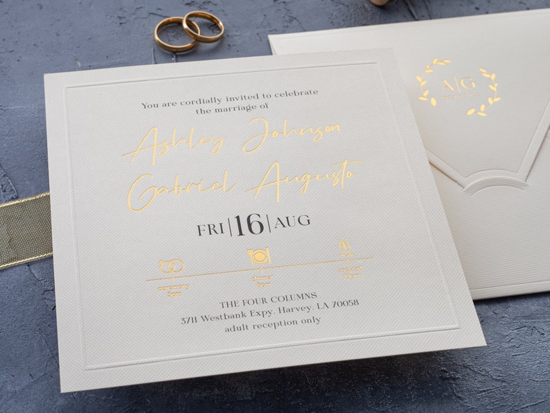Ivory Wedding Invitations, Elegant Gold Foil on Premium Paper image 3