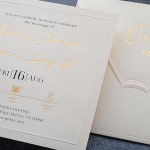 Ivory Wedding Invitations, Elegant Gold Foil on Premium Paper image 2
