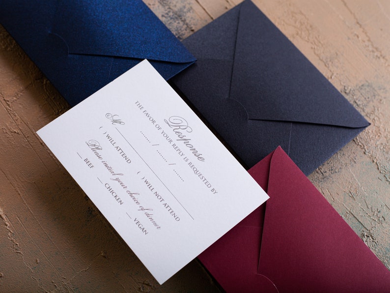 Classic Rsvp Card, Traditional, Foil Print, Envelope, Return and Guest Address image 8