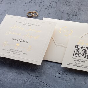 Ivory Wedding Invitations, Elegant Gold Foil on Premium Paper image 4