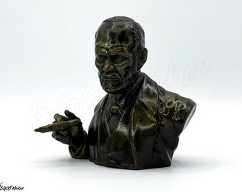 Sigmund Freud Mini Bust – Hand-Painted Resin Figure – Black & Gold Patina with Cigar | Collectible Historical Bust
