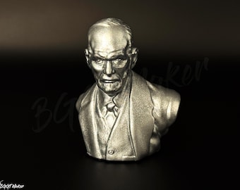 Sigmund Freud Mini Bust - Hand-Painted Resin Figure - Silver Metalic Finish | Historical Collectible by BGGT Maker | Sigmund Freud Bust