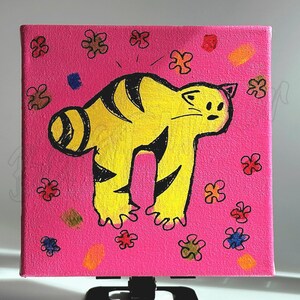 Cuadro de gato divertido — Pequeño regalo artístico — Arte caprichoso y adorable