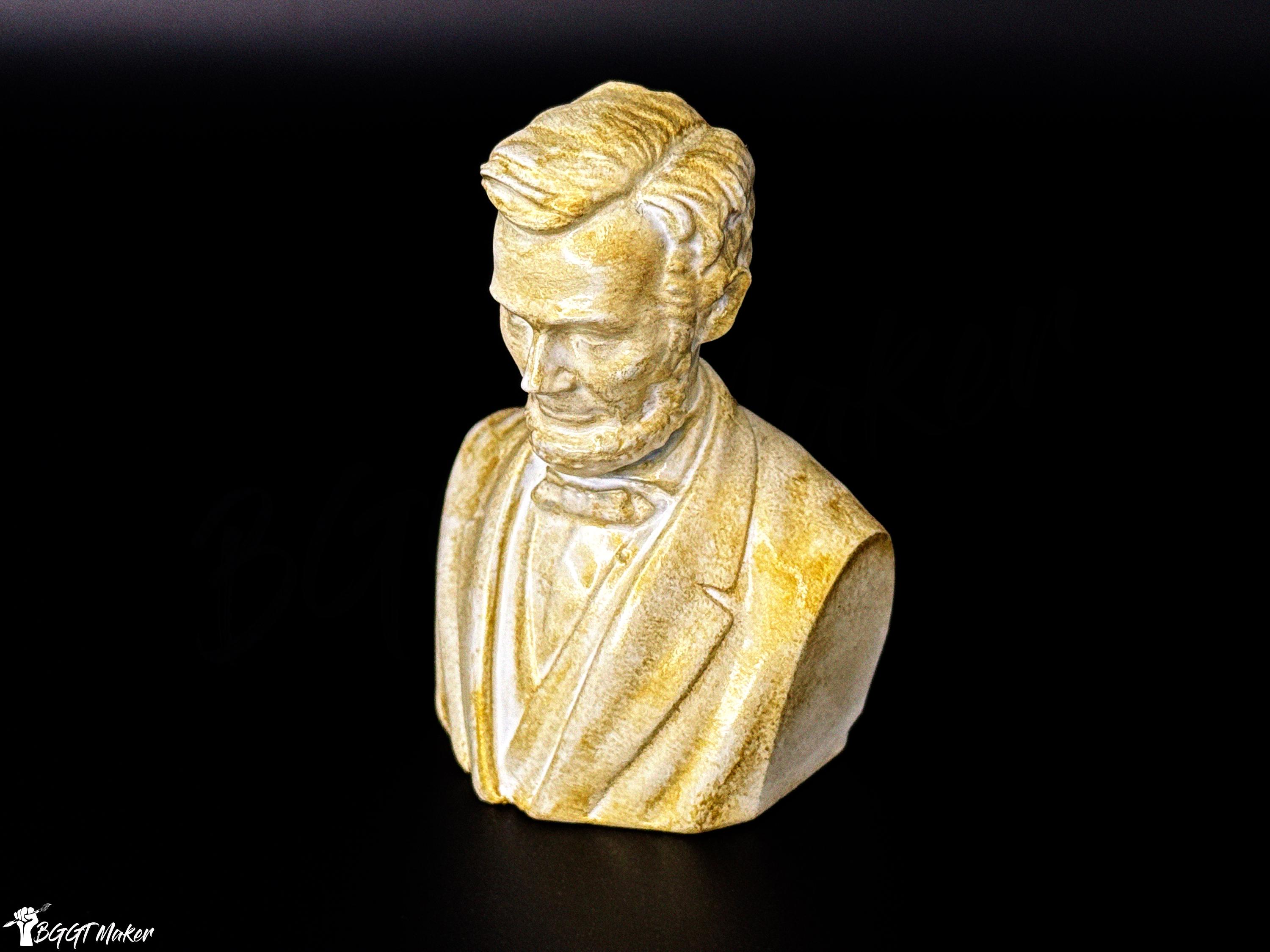 Abraham Lincoln Mini Bust – Hand-Painted Resin Figure – White & Gold Patina – Historical Collectible by BGGT Maker | Abraham Lincoln Bust