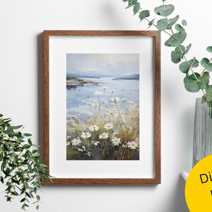 Printable Wildflower Field Landscape Oil Painting, Vintage Farm House, Country Field Landscape Oil Painting Printable, Art Digital Download