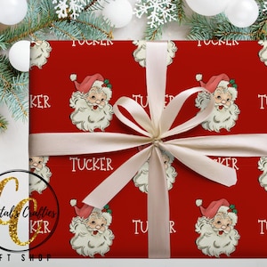 Retro Santa personalized Christmas wrapping paper, Custom wrapping paper for boys, Personal Gift wrap, Christmas gifts