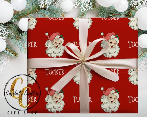 Retro Santa personalized Christmas wrapping paper, Custom wrapping paper for boys, Personal Gift wrap, Christmas gifts