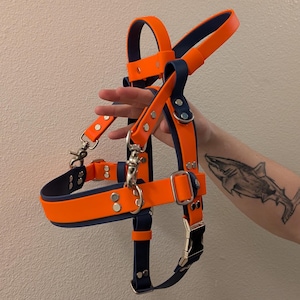 Biothane Straight Front Harness with Counterbalance and Detachable Pull Strap Handle, Waterproof Vegan Leather Working Dog Mobility Harness