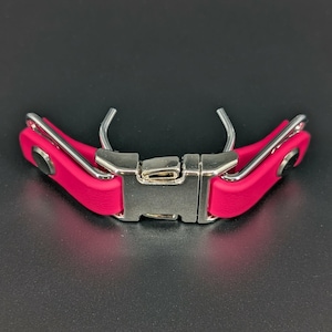 pink biothane with silver hardware quick release buckle attachment for prong collar