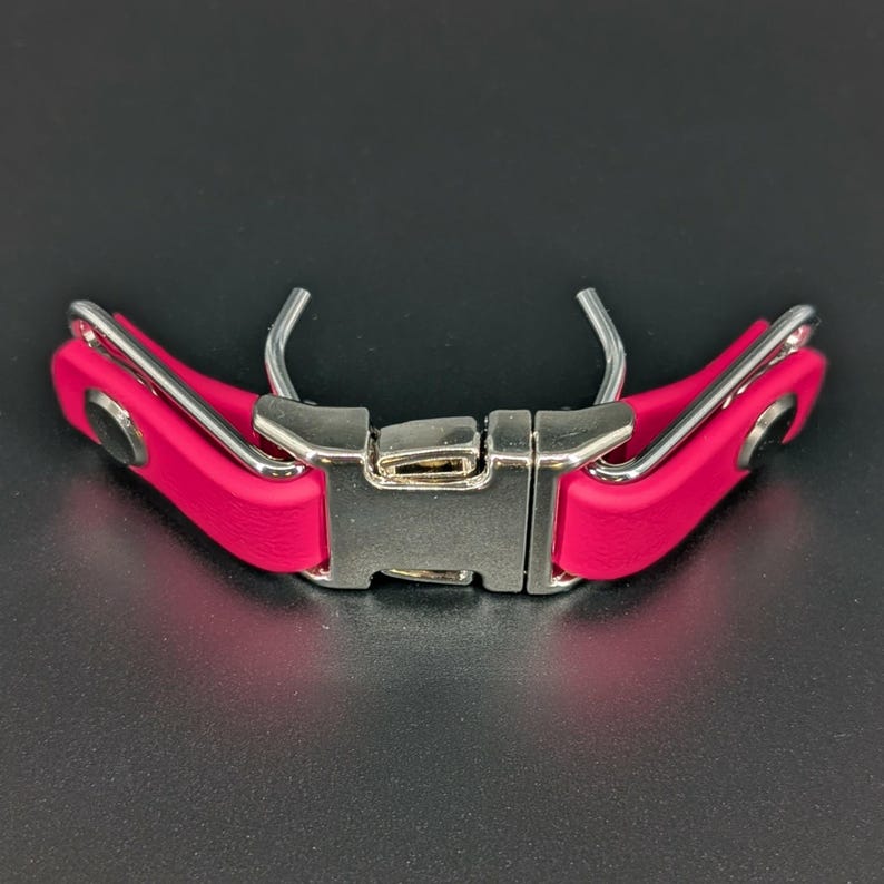 pink biothane with silver hardware quick release buckle attachment for prong collar