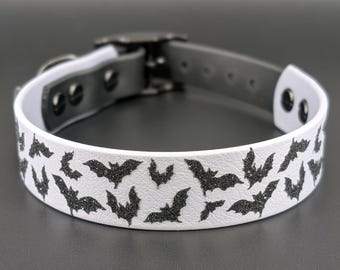 Gray and Black Tapered Biothane Halloween Bats Collar, 1" wide 12 - 15" neck