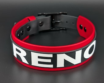 Custom 1.5 Inch Wide Layered Biothane Dog Collar with Personalized Text: Waterproof, Stinkproof