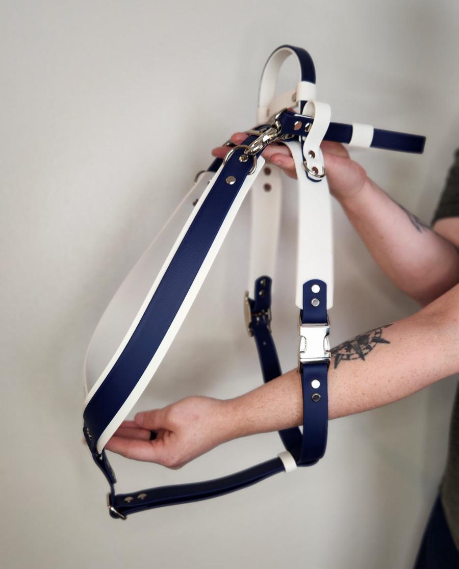 Biothane Y Front Harness, Built-In Counterbalance Handle, Detachable Pull Strap, Waterproof Vegan Leather Working Dog Mobility Harness