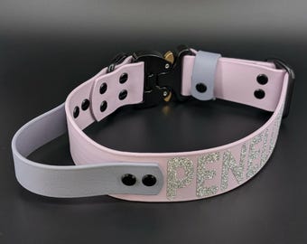 Custom 1.5 Inch Wide Biothane Handle Collar: Personalized Text, Quick Release Cobra Buckle