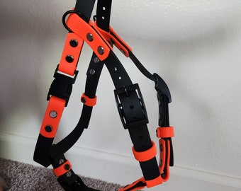 Two Tone Biothane Adjustable Dog Harness with Quick Release Buckle, Waterproof Y-Style Harness, Faux Leather Service Dog Harness