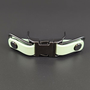 mint green biothane with black hardware quick release buckle attachment for prong collar