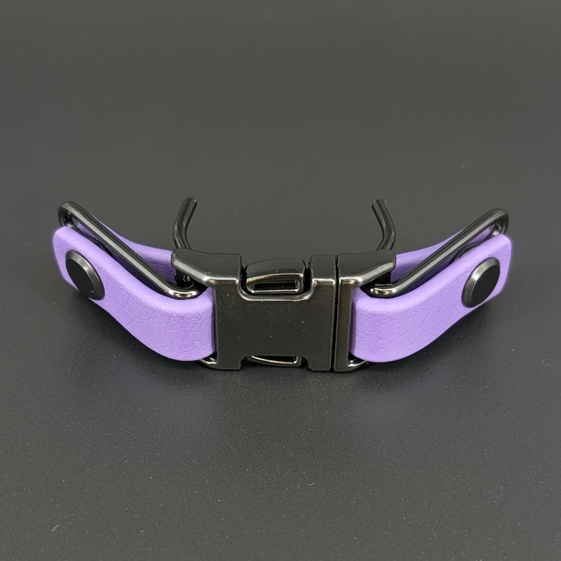 dark purple biothane with black hardware quick release buckle attachment for prong collar