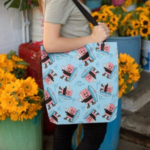 Palaka Musubi Surf Wave Tote Bag: Hawaiian Print Shopping Bag