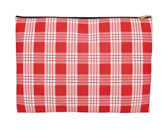 Red Palaka Makeup Bag, Hawaiian Print Pencil Pouch, Zipper Cosmetic Bag, Travel Accessory