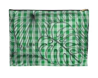 Monstera Palaka Print Makeup Bag: Hawaiian Green Floral Cosmetic Bag