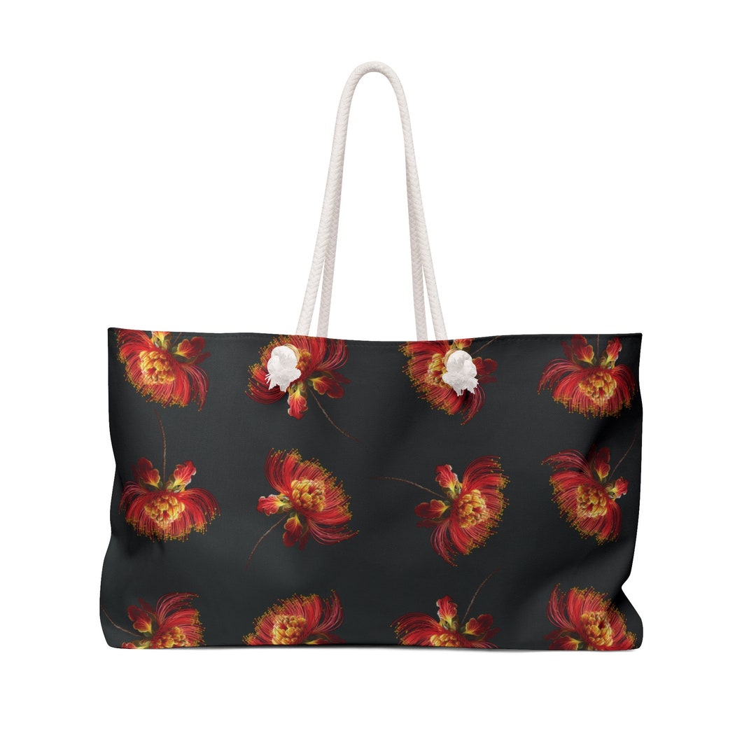 Ohi'a Lehua Hawaiian Print Multi-Purpose Backpack - Red and Black