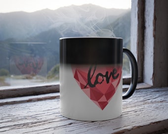 Color Morphing Mug Love Geometric Heart Print 11oz | Valentine Gift For Her | Gift For Him