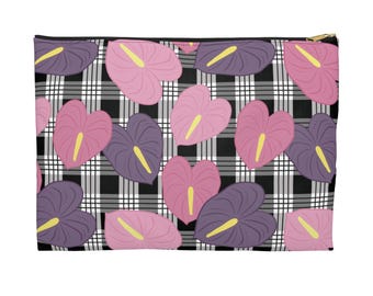 Hawaii Floral Makeup Bag: Palaka Print Cosmetic Travel Pouch