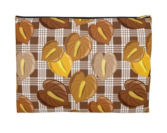 Palaka Anthurium Floral Makeup Bag: Hawaiian Print Cosmetic Pouch