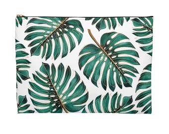 Monstera Leaf Makeup Bag, Tropical Floral Pencil Pouch