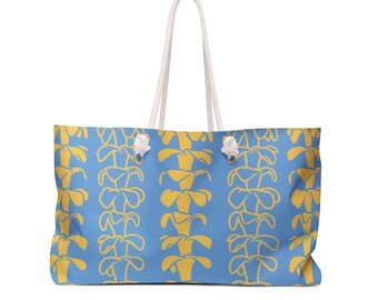 Puakenikeni Weekender Bag, Hawaiian Flower Lei Bag, Puakenikeni Beach Bag, Mothers Day, Floral Weekender Bag, Gift For Her, Birthday Gift
