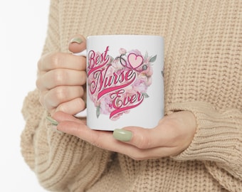 Mug infirmière, meilleure infirmière de tous les temps, tasse pivoine, cadeau pour infirmière, cadeau d'anniversaire infirmière, cadeau pour infirmière autorisée BSN CNA, cadeau infirmière, tasse florale, fleur de pivoine