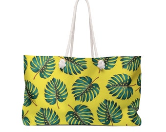 Monstera Weekender Bag, Tropical Monstera Bag, Mustard Monstera Beach Bag, Mothers Day, Floral Weekender Bag, Gift For Her, Birthday Gift