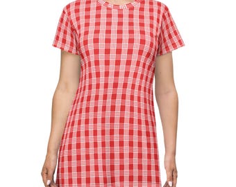 Abito t-shirt con stampa Palaka rossa, in poliestere senza etichetta