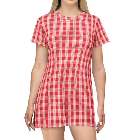 womens red t shirt dress Women's Made The Right Call Coral Pink Collared Midi T-Shirt | Size: L 5% Elastane Short Sleeves With Mini Tommy Flag Logo On Left Arm Crew Neckline Red Palaka Print T-Shirt Dress,